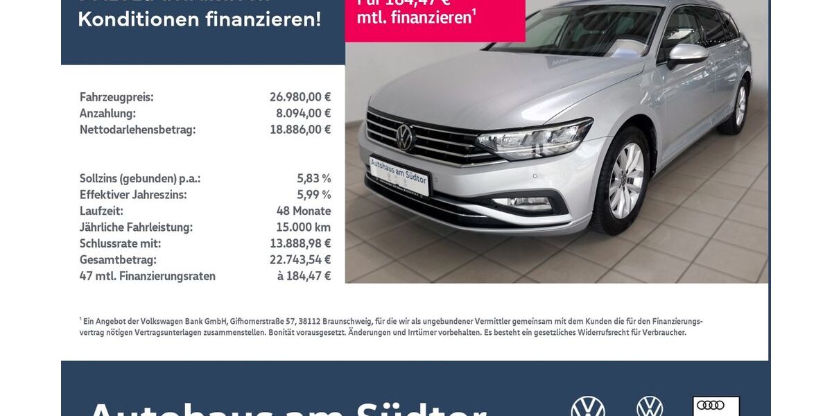 VW Passat Variant 61.873 km 24.980 &euro; Rietberg 33397